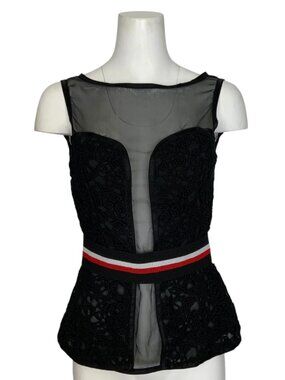 Mangano Sunsky Tank Top Blouse 42 US 6 Black Lace Sheer